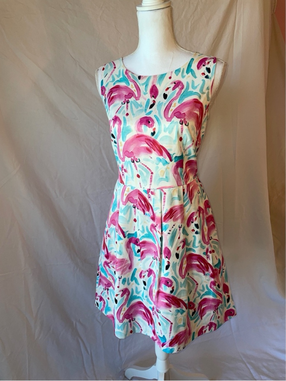 JADE Pink Flamingo Print Fit & Flare Dress Size M